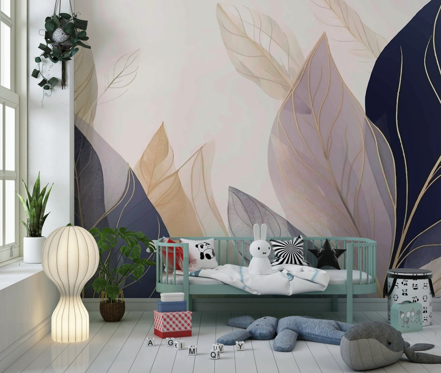 Pastel Leaves Wall Mural - Wallanza