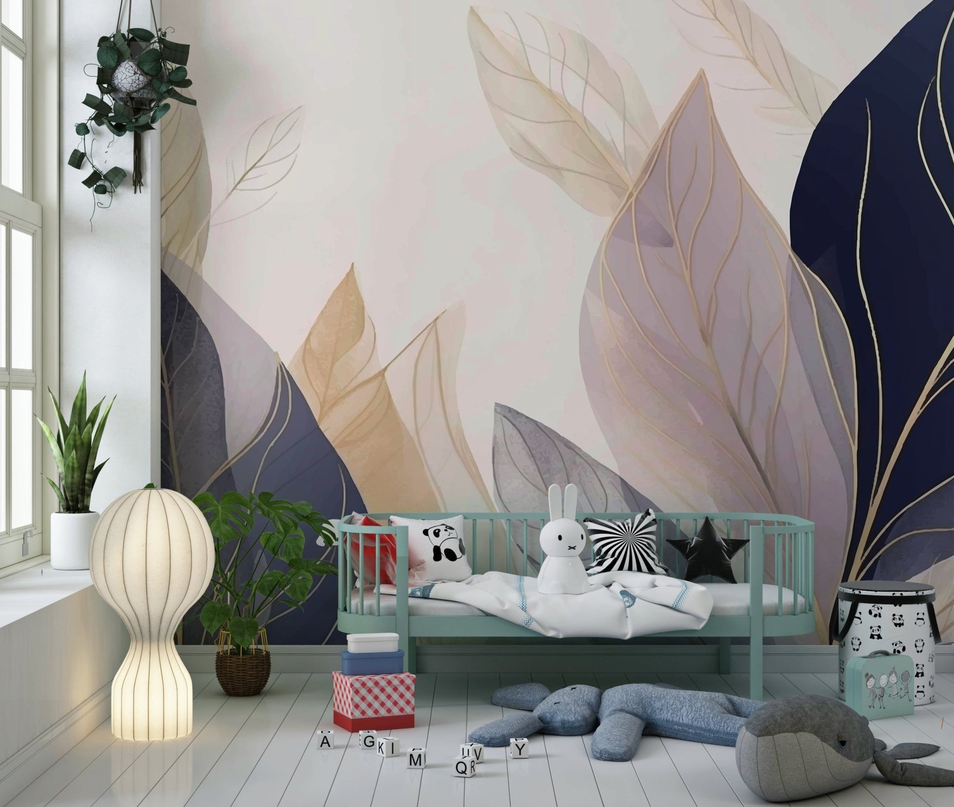Pastel Leaves Wall Mural - Wallanza