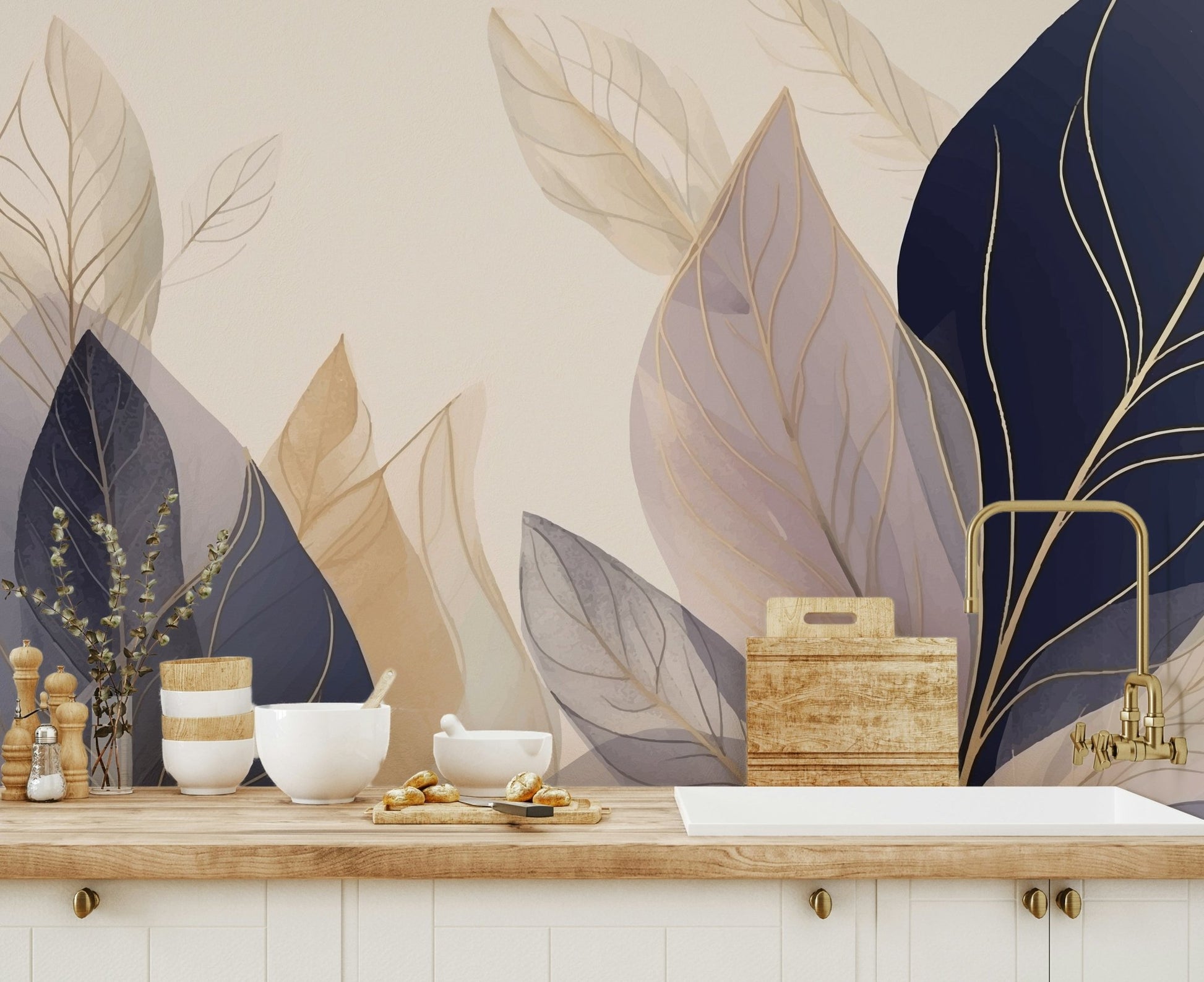 Pastel Leaves Wall Mural - Wallanza