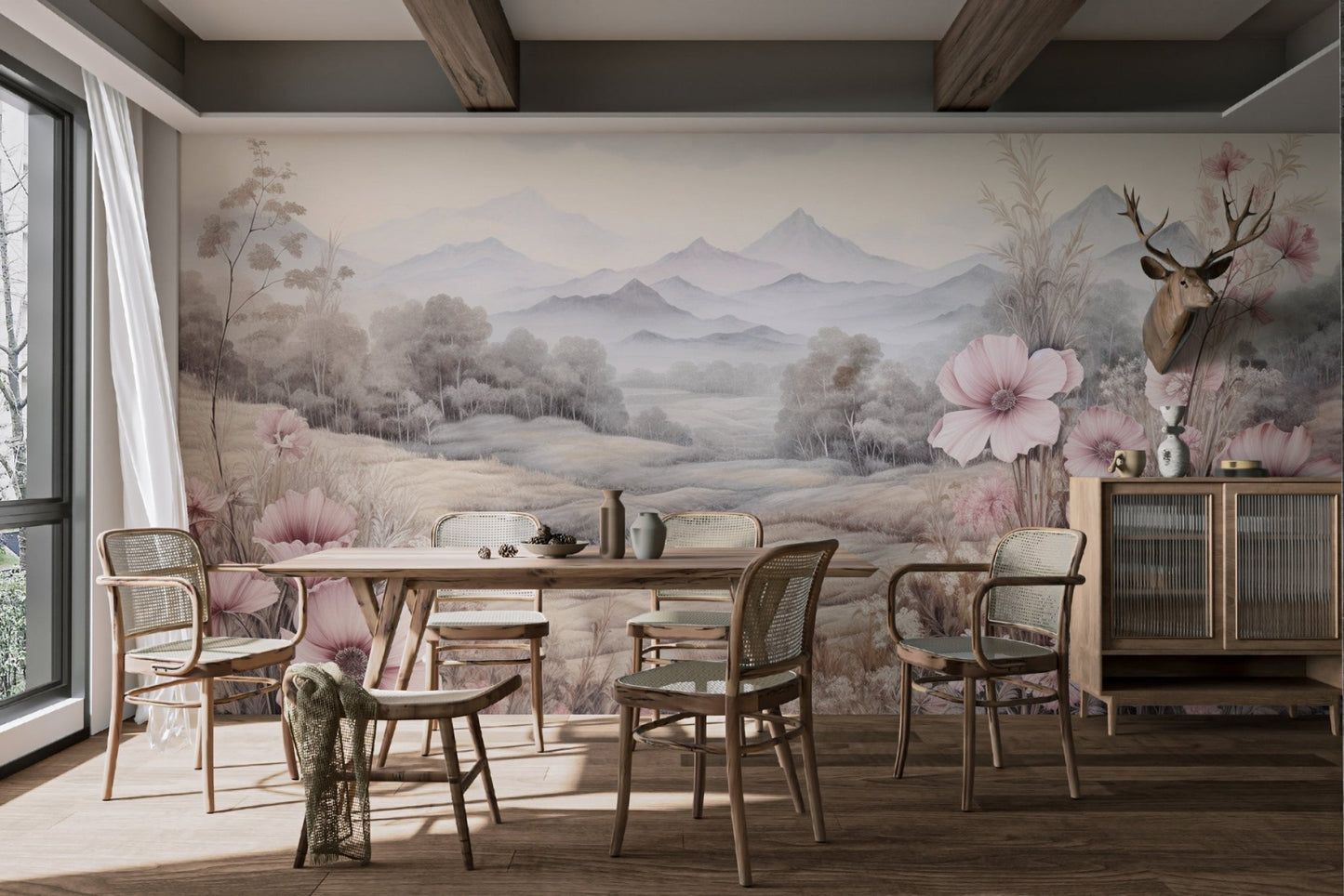 Pastel Mountain Blossom Wallpaper - Wallanza