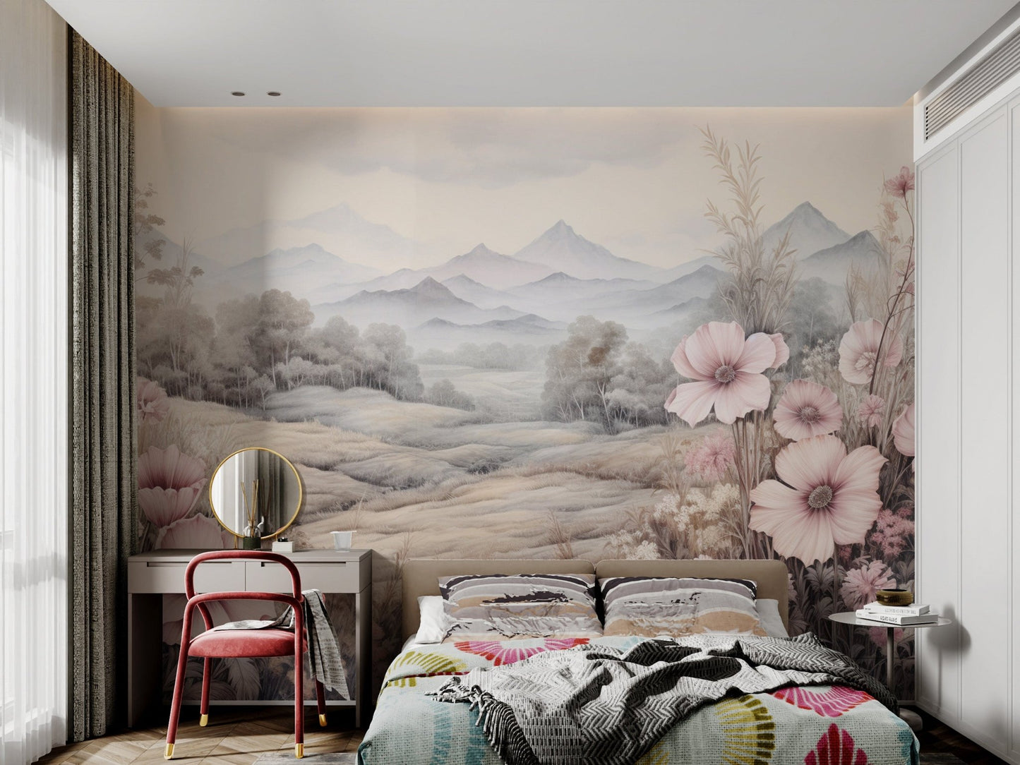 Pastel Mountain Blossom Wallpaper - Wallanza