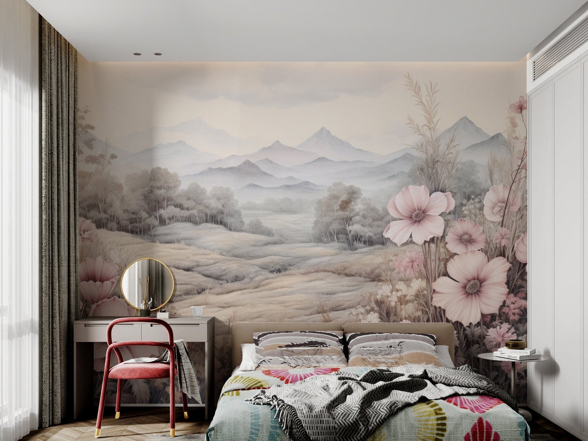 Pastel Mountain Blossom Wallpaper - Wallanza