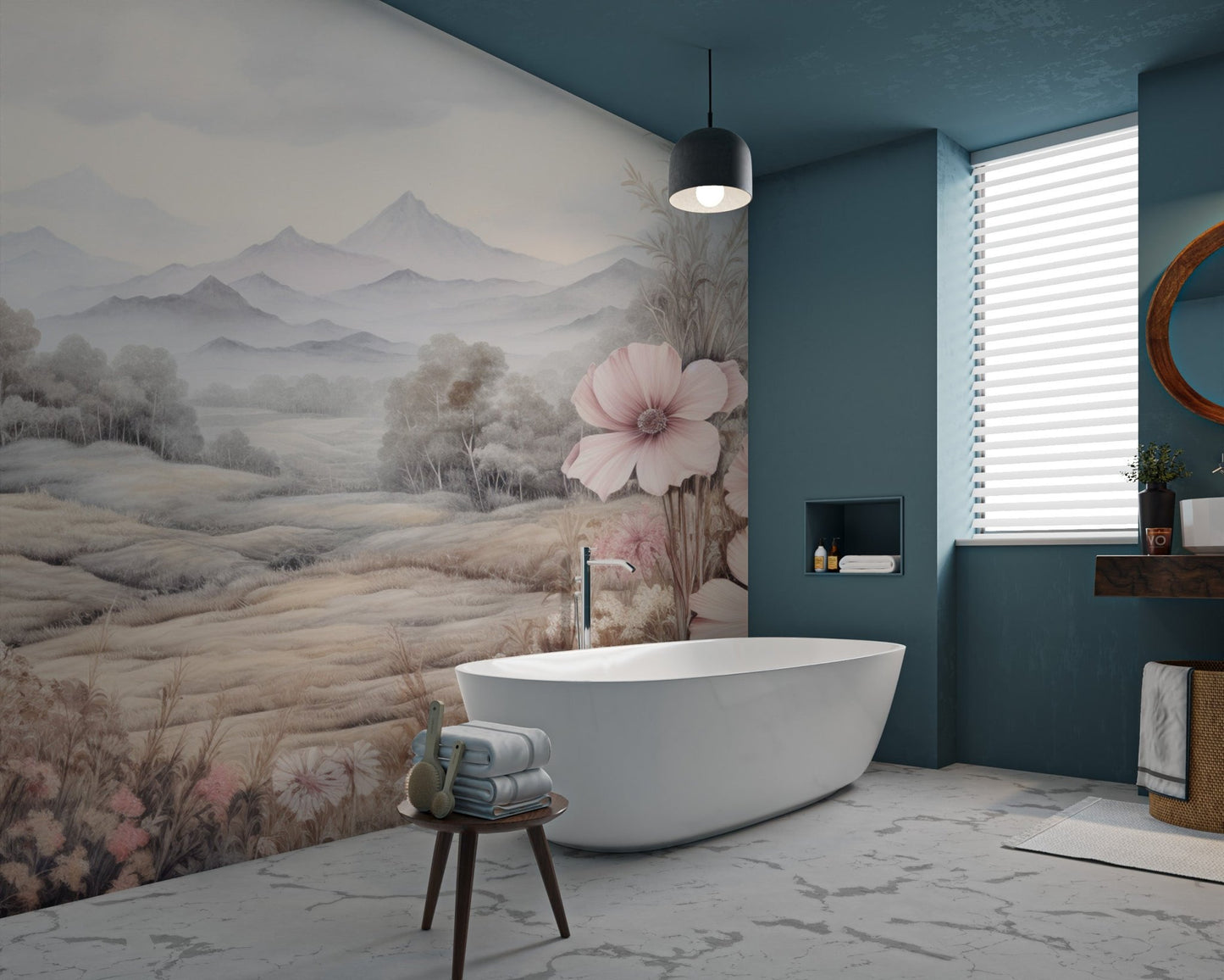 Pastel Mountain Blossom Wallpaper - Wallanza