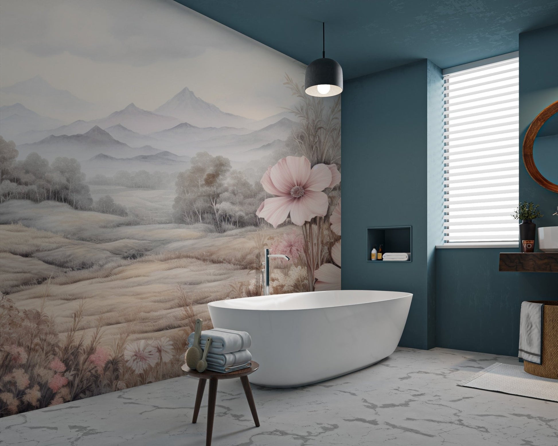 Pastel Mountain Blossom Wallpaper - Wallanza