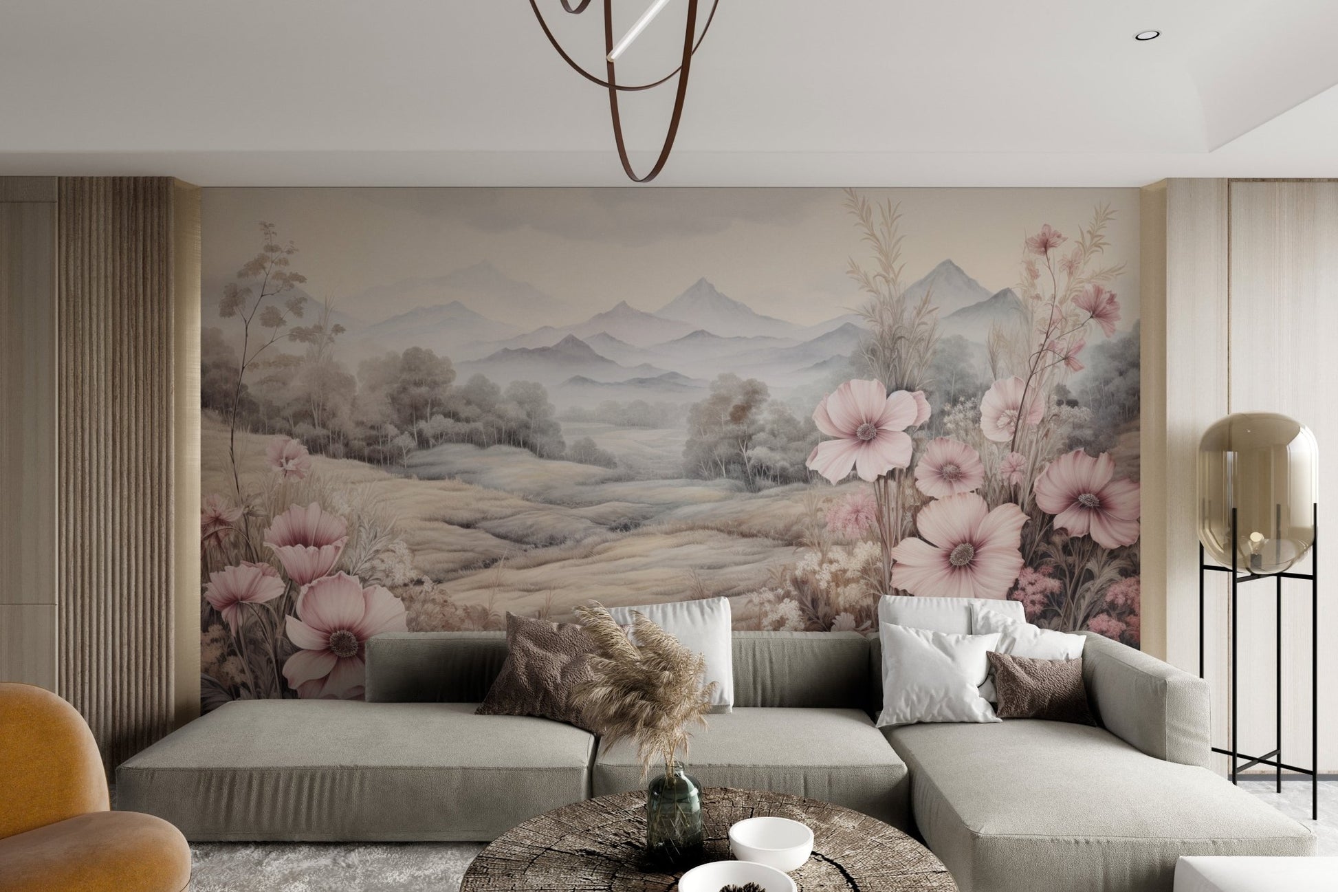 Pastel Mountain Blossom Wallpaper - Wallanza