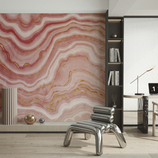 Modern pink mural in  feature wall