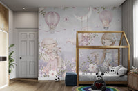 Lavender and lilac floral patterns wall mural for kids bedroom.