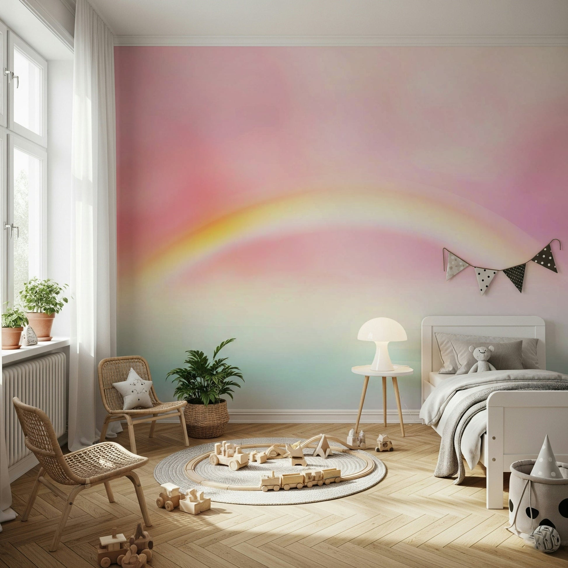 Horizontal soft stripe wallpaper with a matte finish.