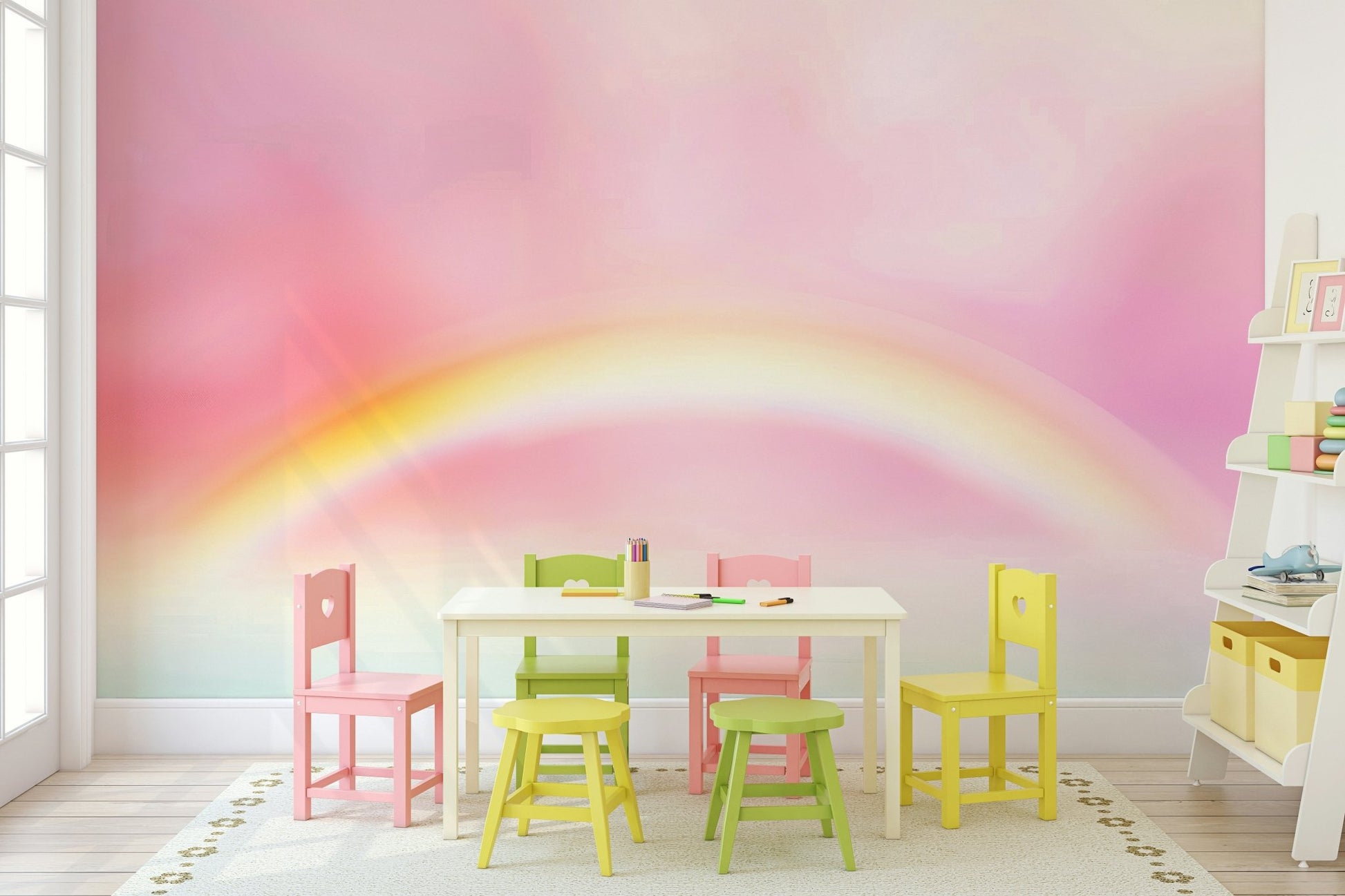 Pastel rainbow dreams wall mural featuring muted arches.