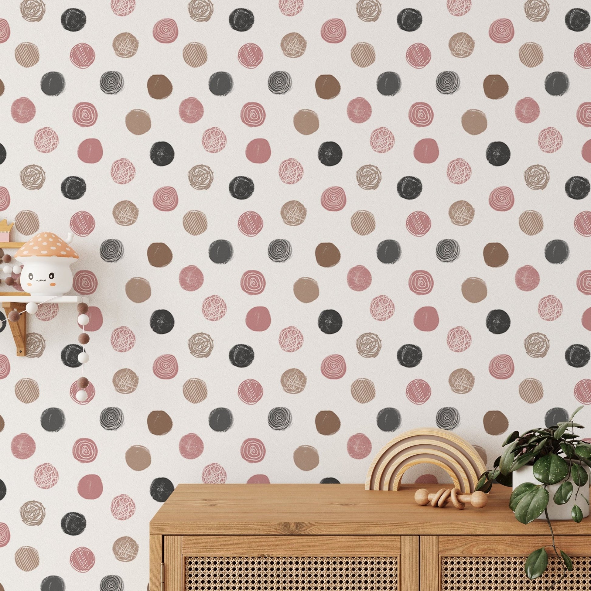 kids area wall styled with a seamless pastel dot pattern wallpaper.