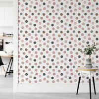 Apartment entryway featuring a matte finish dot pattern wallpaper.