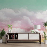 Minimalist cloud wall mural for a bright and open interior feel.