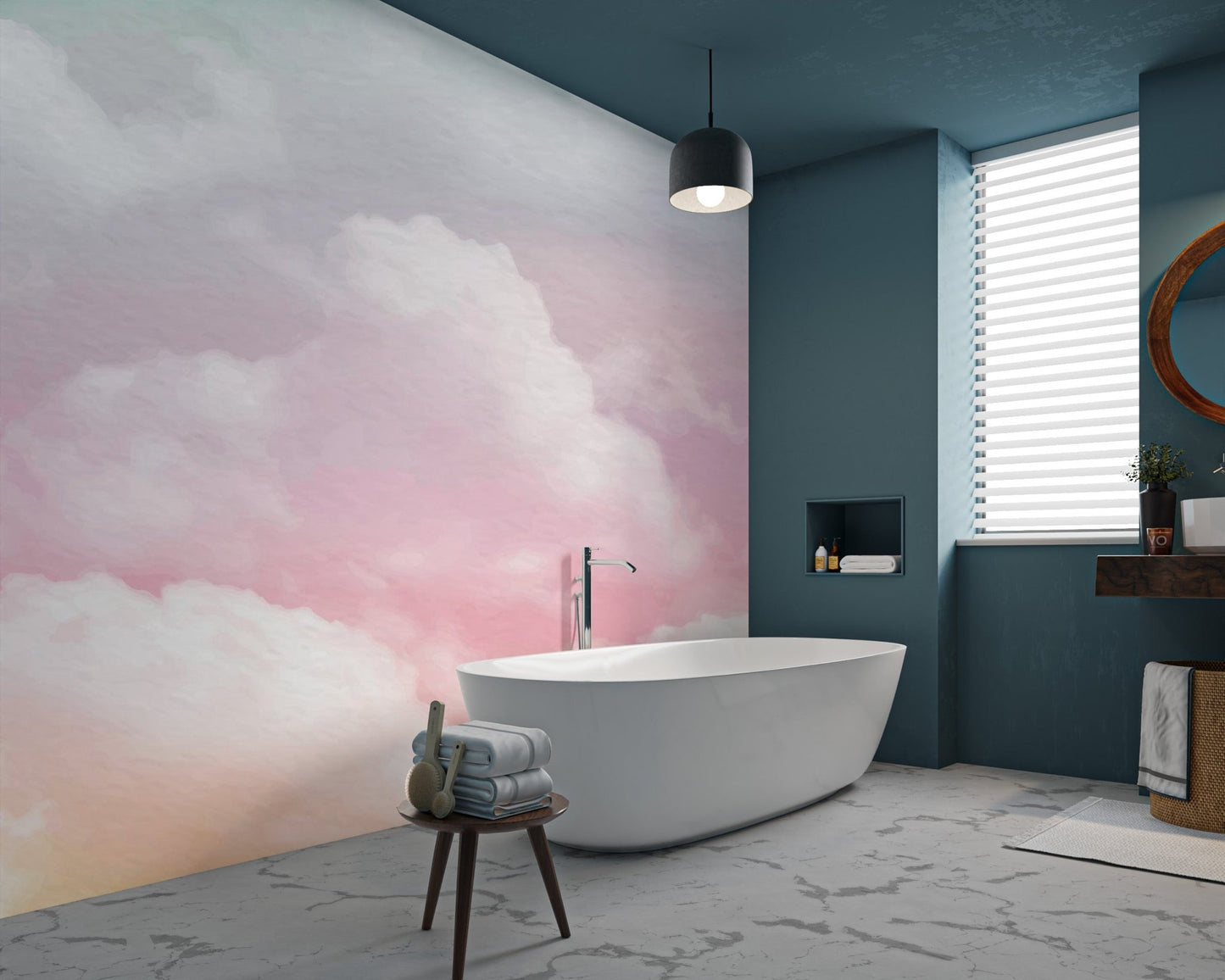 Elegant watercolor wall mural with a peaceful celestial landscape design.