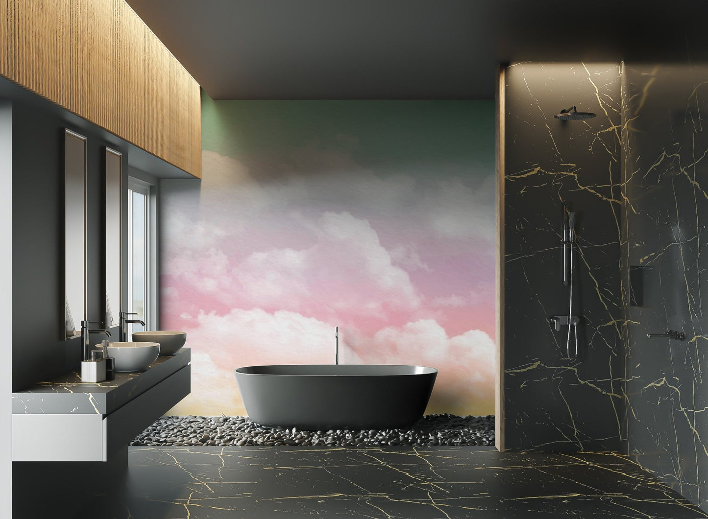 Abstract sky wall mural showing textured brushwork and airy clouds.