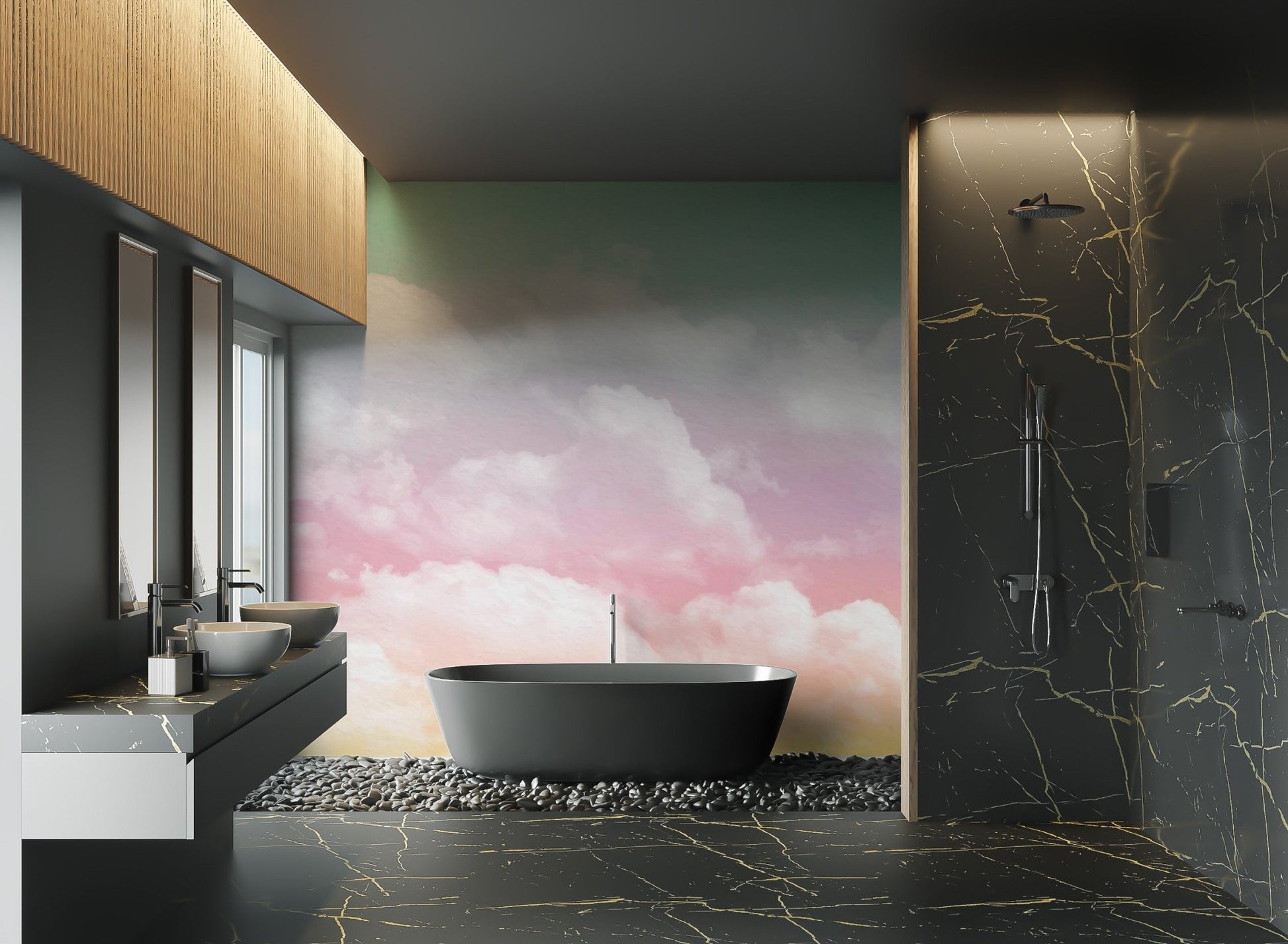 Abstract sky wall mural showing textured brushwork and airy clouds.