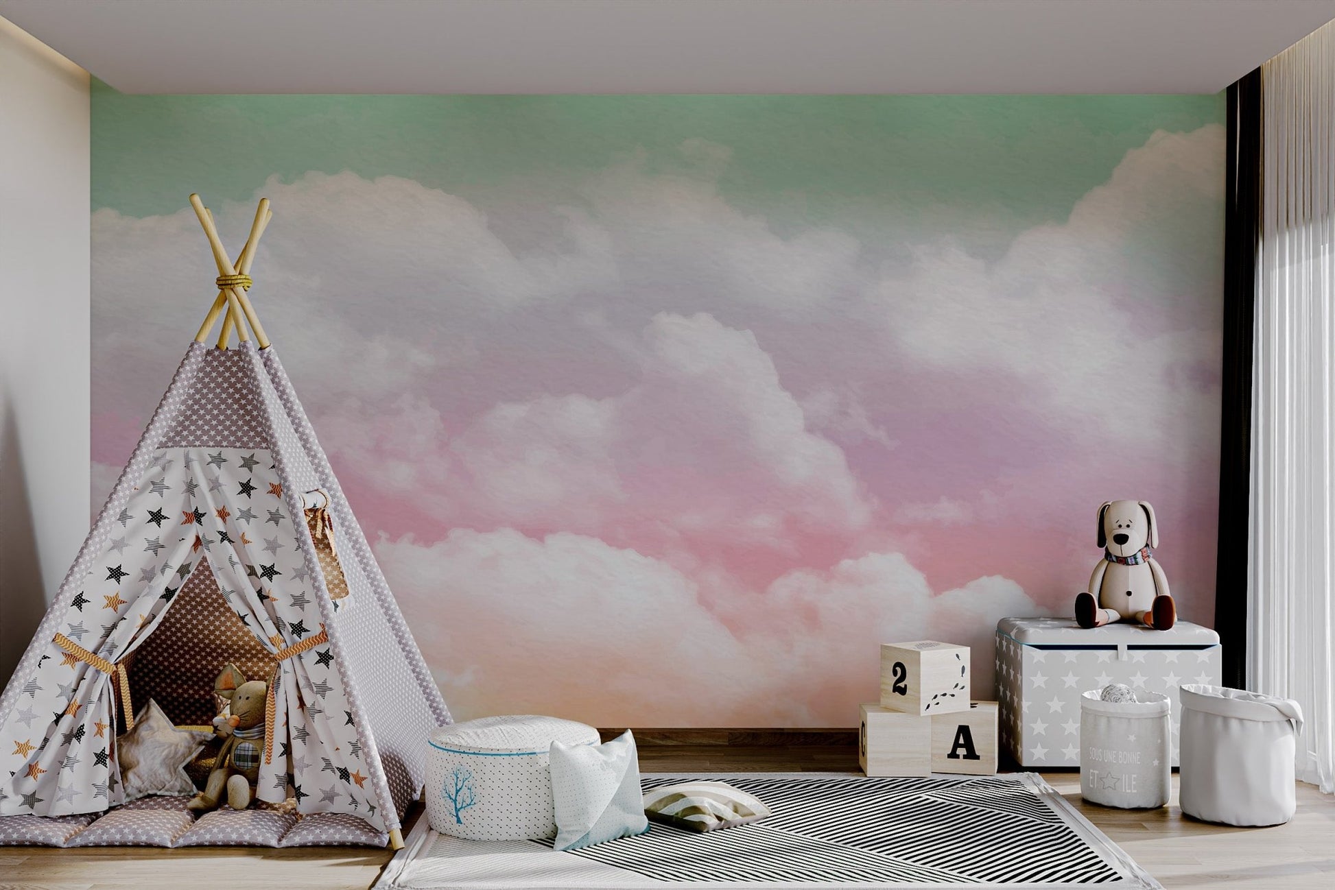 Dreamy cloud wallpaper designed with a soothing pastel color palette.
