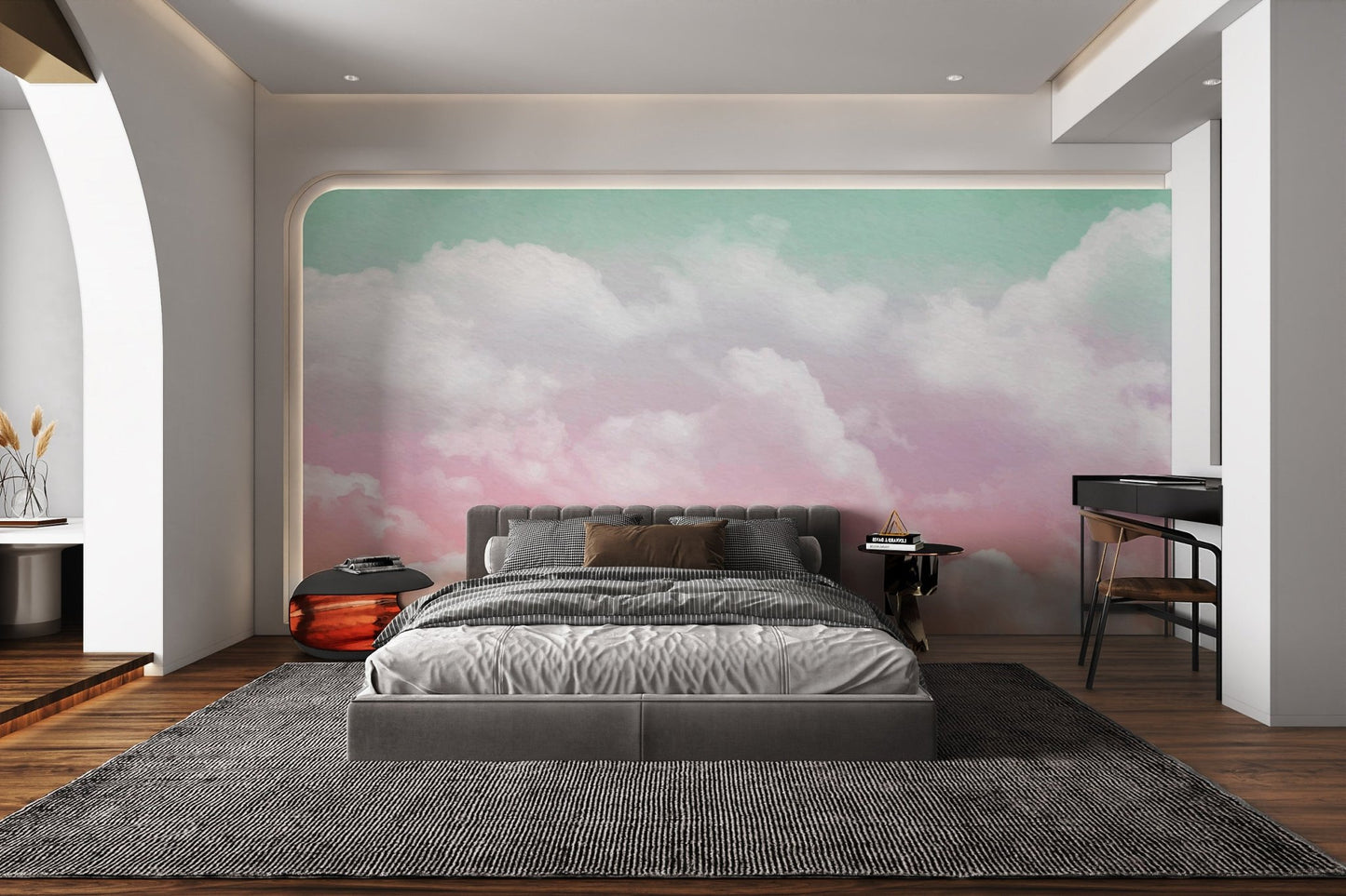 Soft sunset cloud wall mural featuring a hand-painted aesthetic.