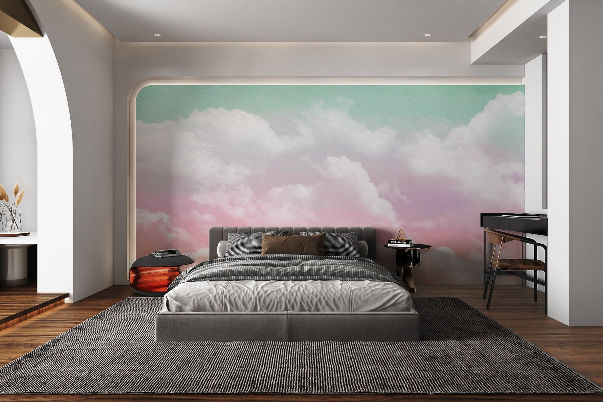 Soft sunset cloud wall mural featuring a hand-painted aesthetic.