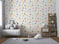 Floral and starfish pattern wallpaper for baby nursery interiors.