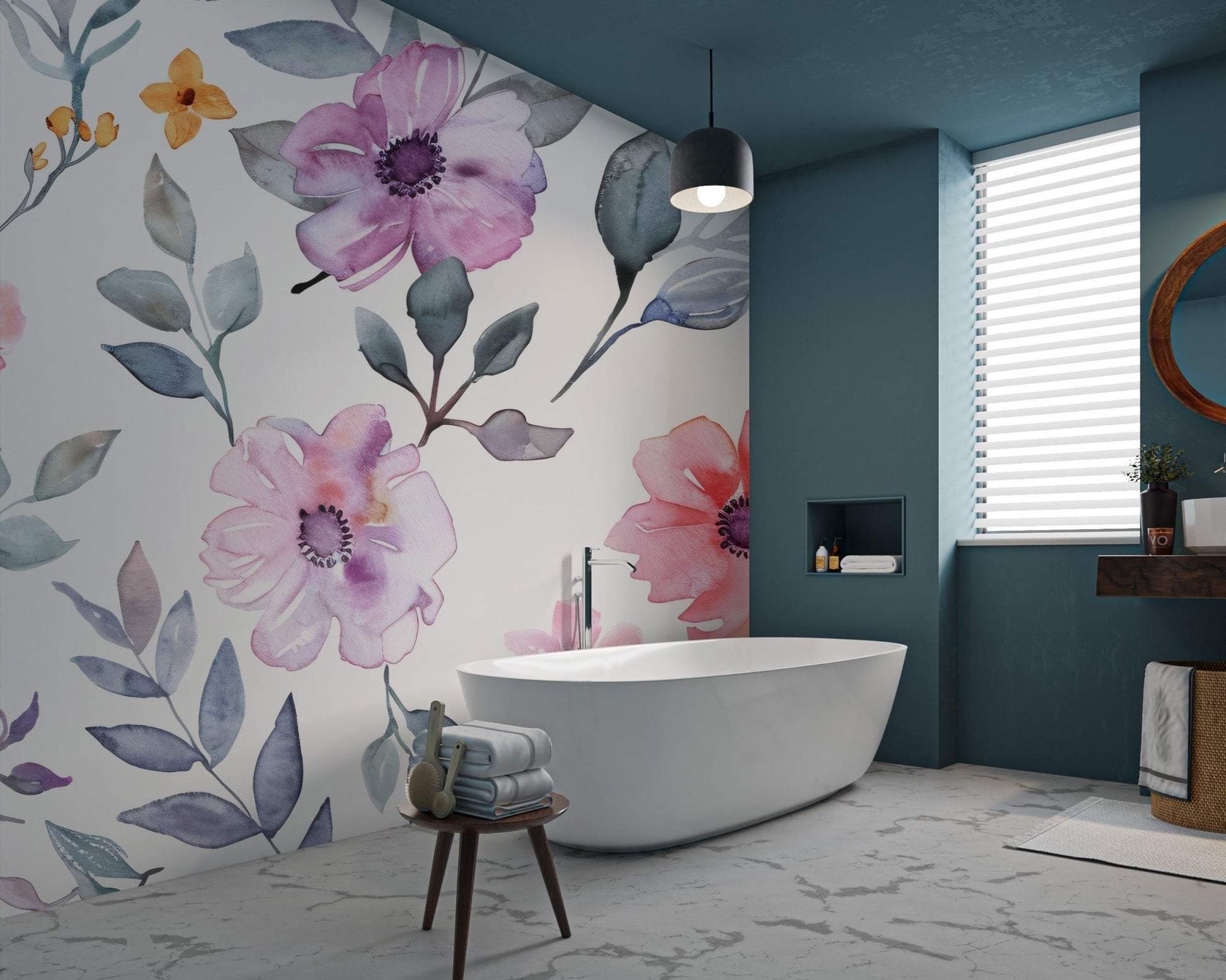 Light pink and blue flower wallpaper for a soft aesthetic.