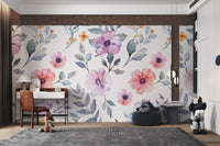Pastel watercolor floral wall mural for calming spaces