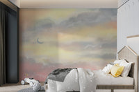 Soothing peach and grey watercolor sky effect wallpaper.