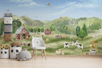 Idyllic farm scene mural perfect for cozy kids room interiors.

