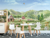 Scenic wall mural showcasing a picturesque farm landscape for dining area.
