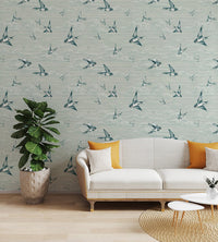 Peaceful Blue Birds Wallpaper for modern flat living room spaces.