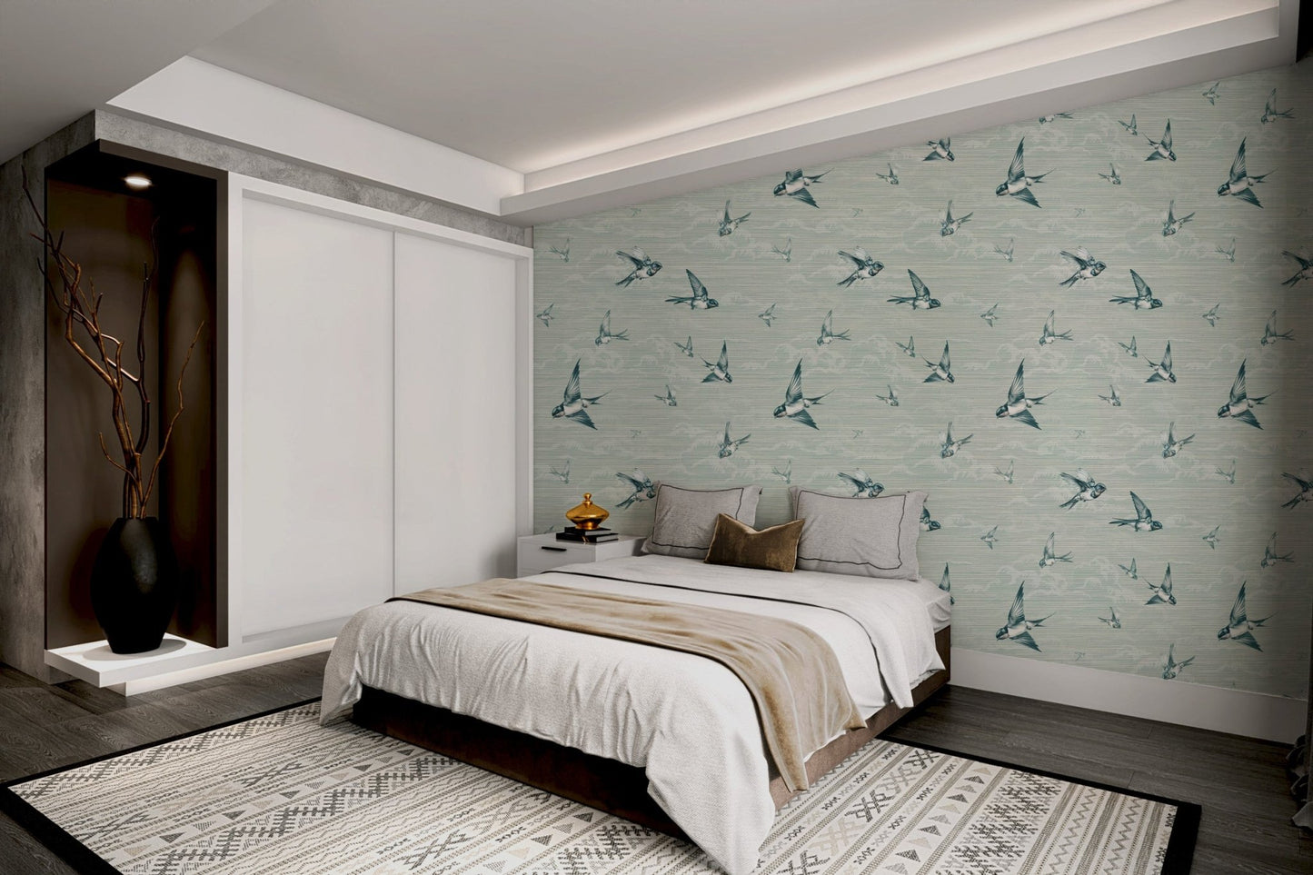 Detailed swallow pattern wallpaper suitable for interior walls