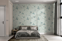 Traditional swallow bird motif wallpaper for master bedroom interiors