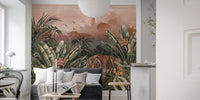 Calm tiger forest wall mural in modern flat.