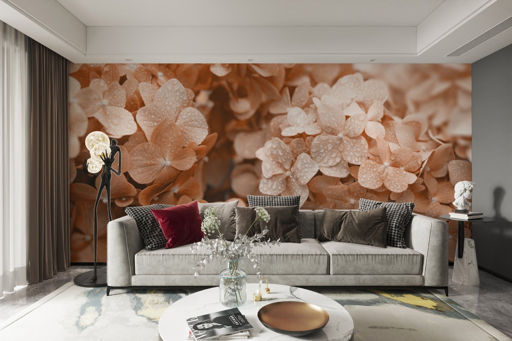 Peach Hydrangea Floral Wallpaper - Wallanza