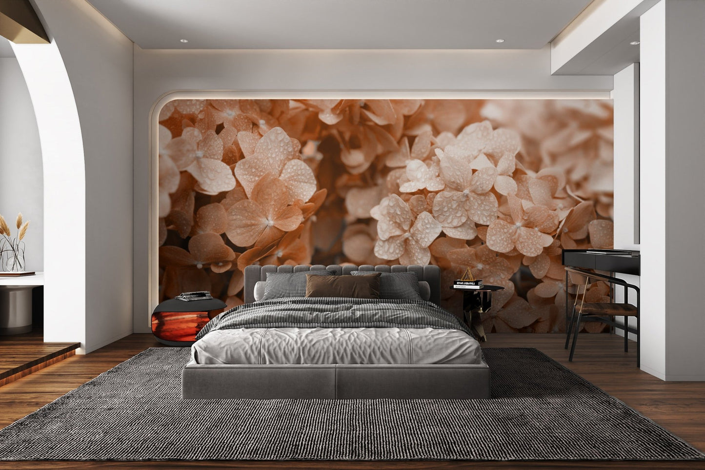 Peach Hydrangea Floral Wallpaper - Wallanza