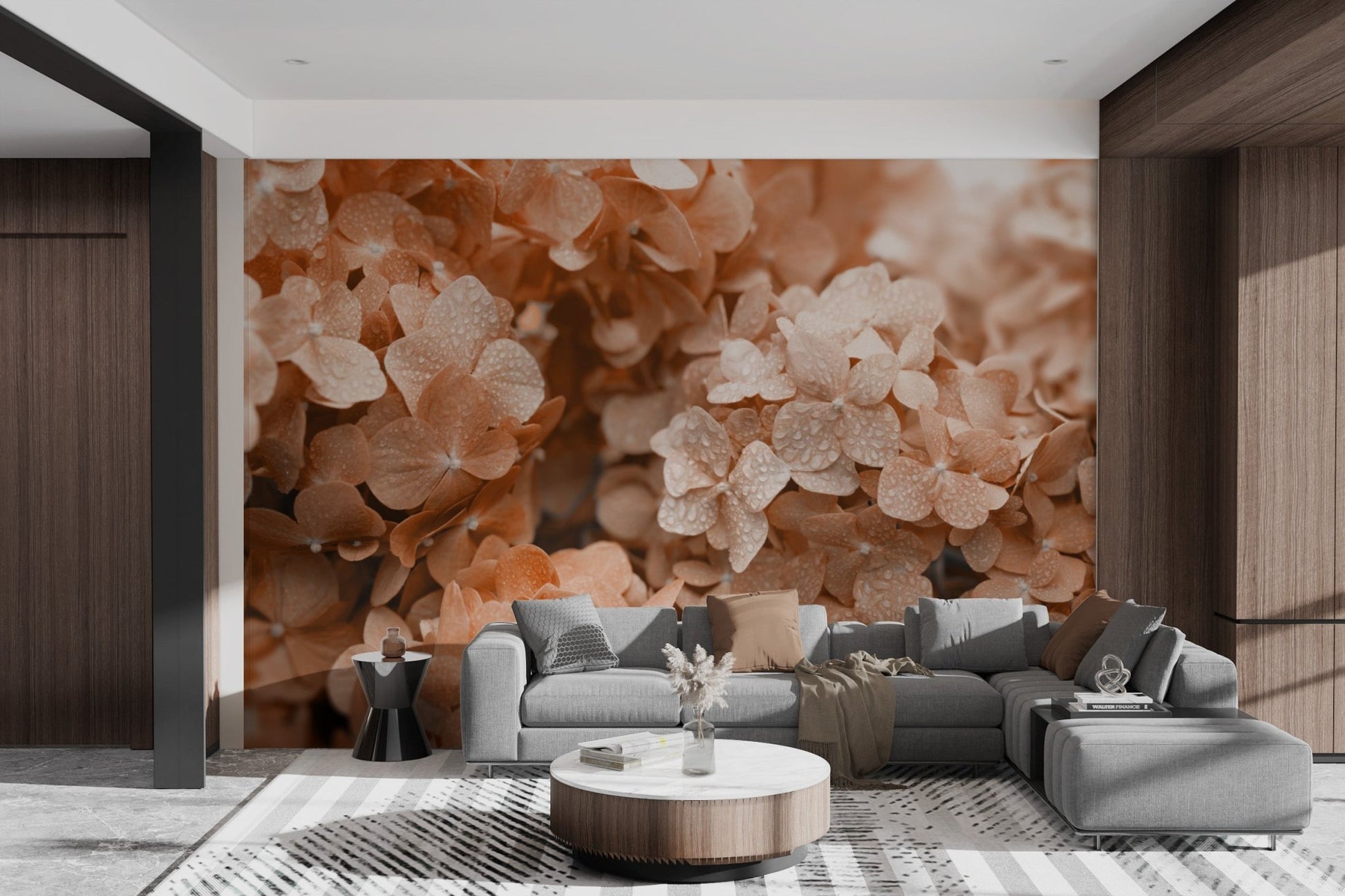 Peach Hydrangea Floral Wallpaper - Wallanza