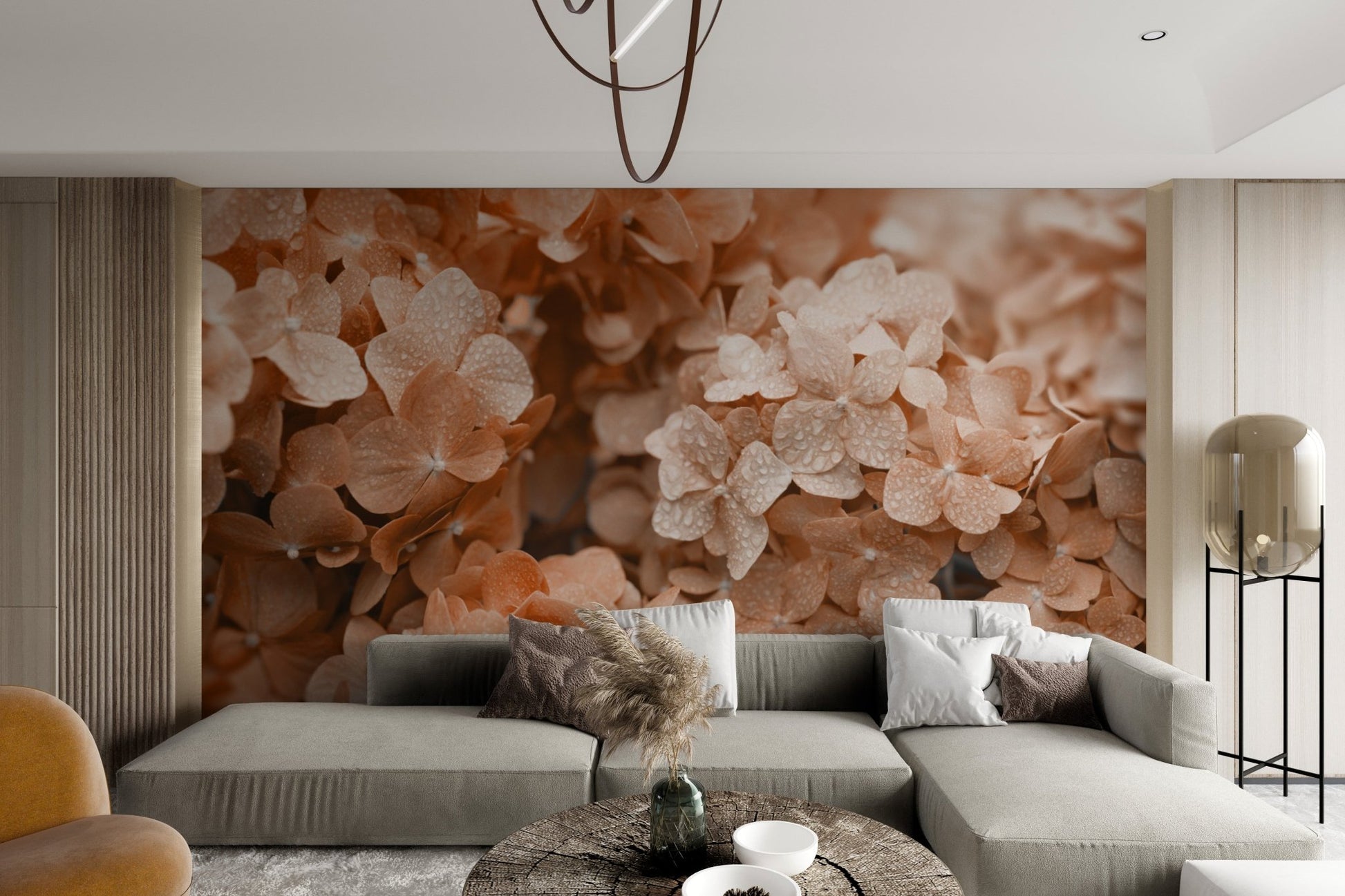Peach Hydrangea Floral Wallpaper - Wallanza