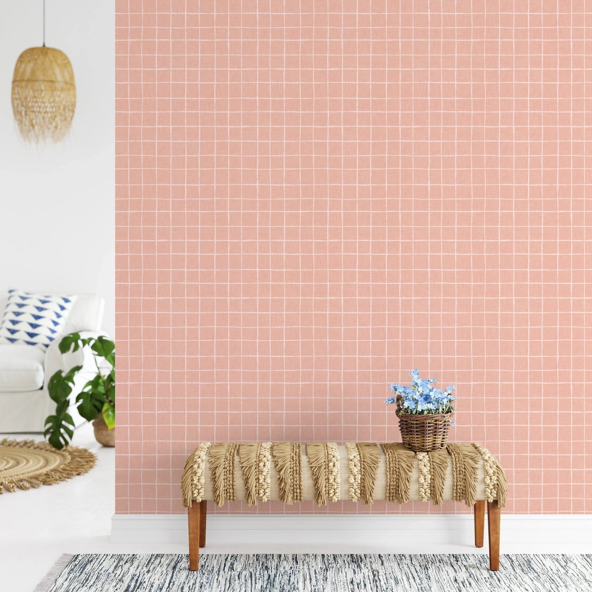 Subtle lilac linen grid wallpaper for serene spaces