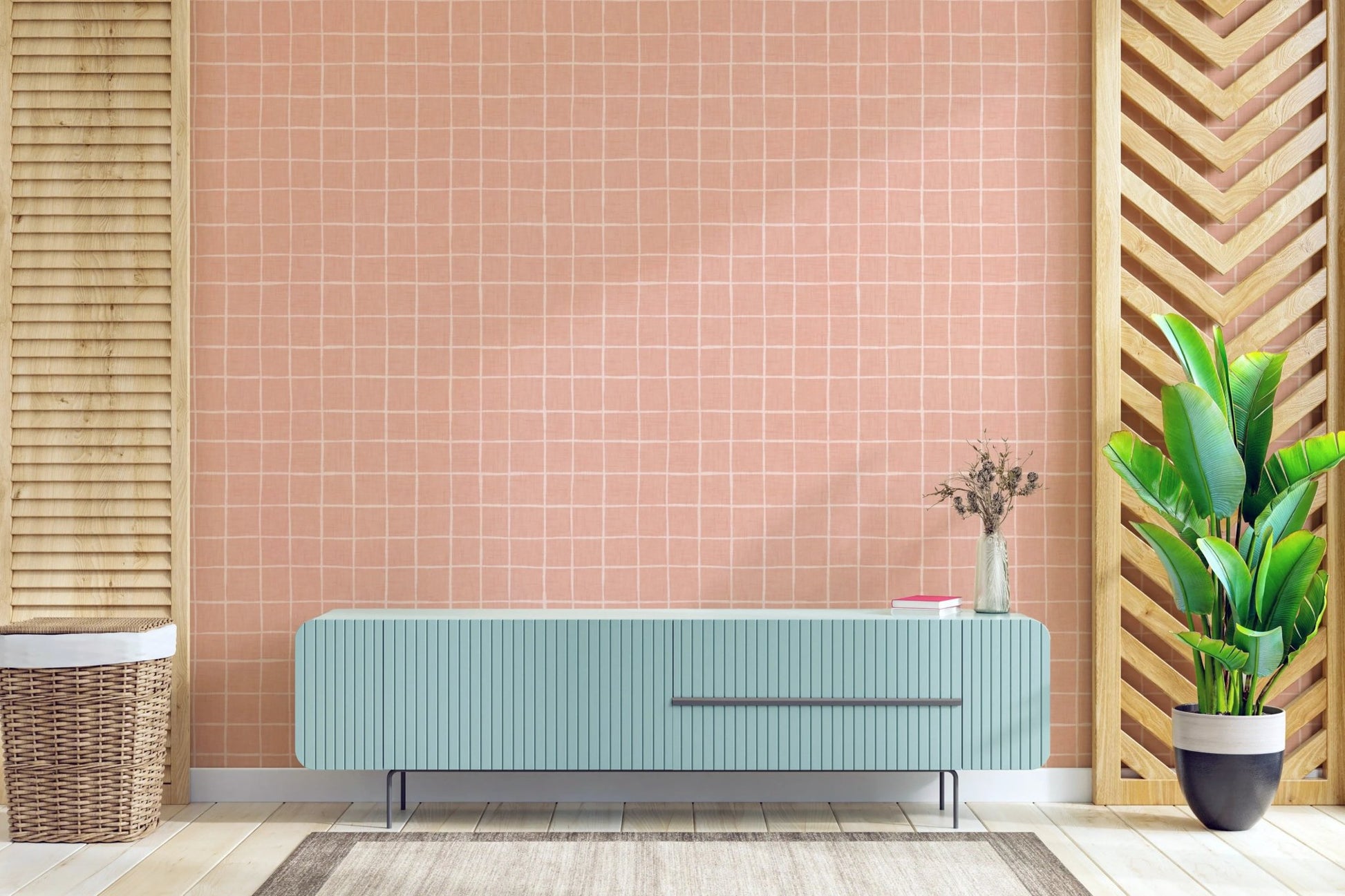 Minimal lilac grid wall design with soft linen finish