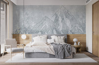 Everest mountain mural blending elegance in bedroom with breathtaking views.
