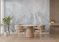Refined wall mural featuring Everest's peak in serene elegance for wooden dining room.
