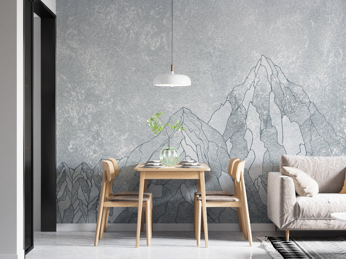 Peak perfection mural with elegant Everest mountain views in dining area
