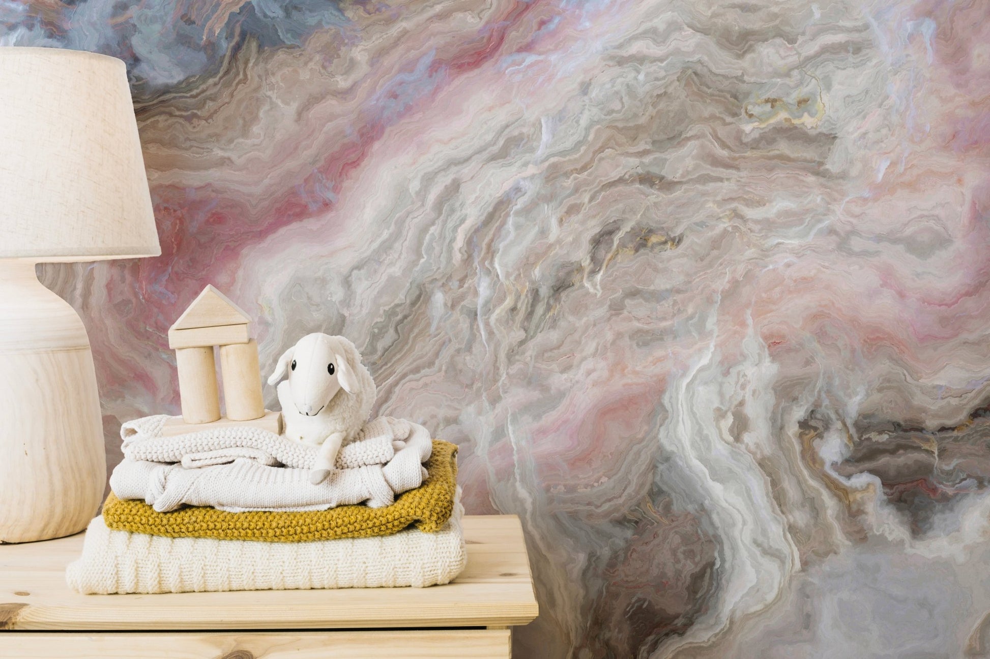 Beige Color Marble Peel and Stick Wall Mural for kids rooms.