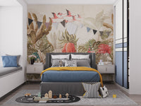 Dark grey bed frame positioned against a Havana art wall mural.