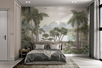 Nature-inspired tropical wall mural for modern bedroom