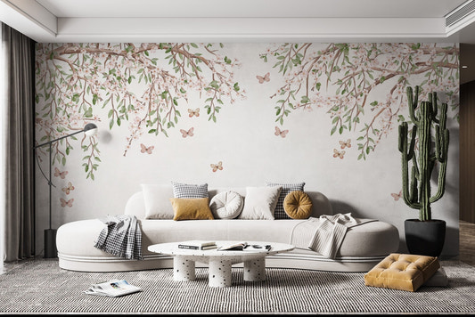 Elegant wall mural featuring a graceful petal ballet design for living room interior.
