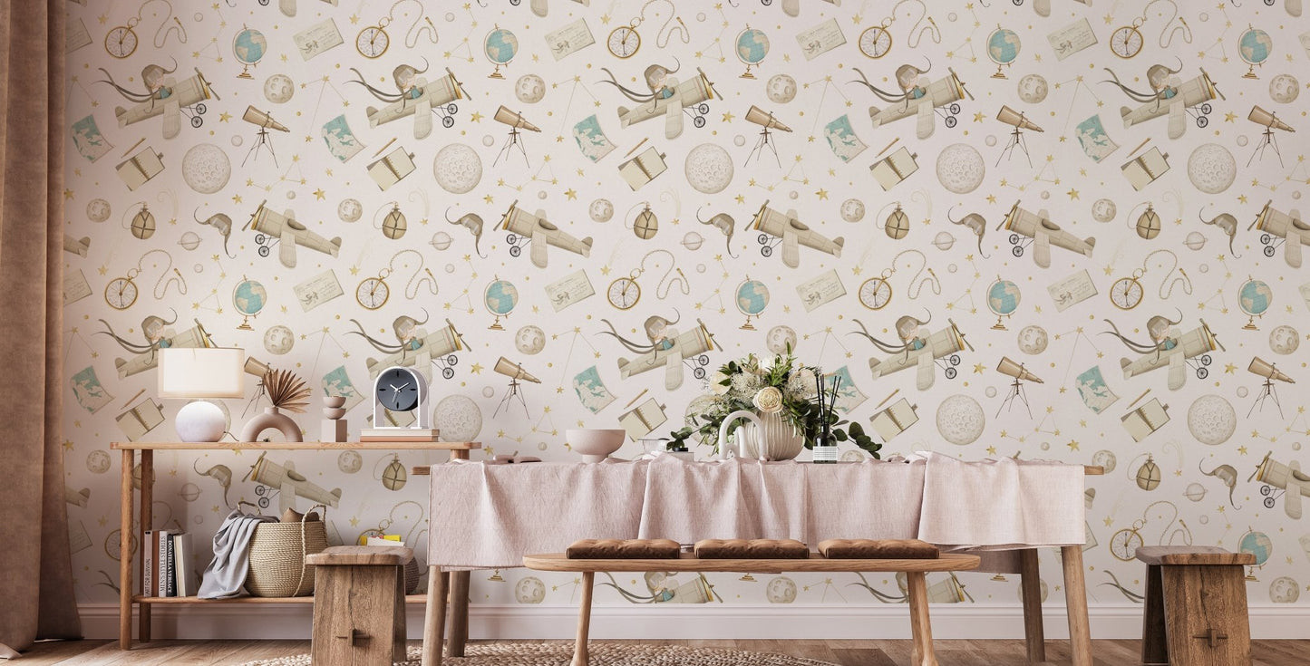 Pilot dreams wallpaper mural whimsical aircraft wallpaper design.