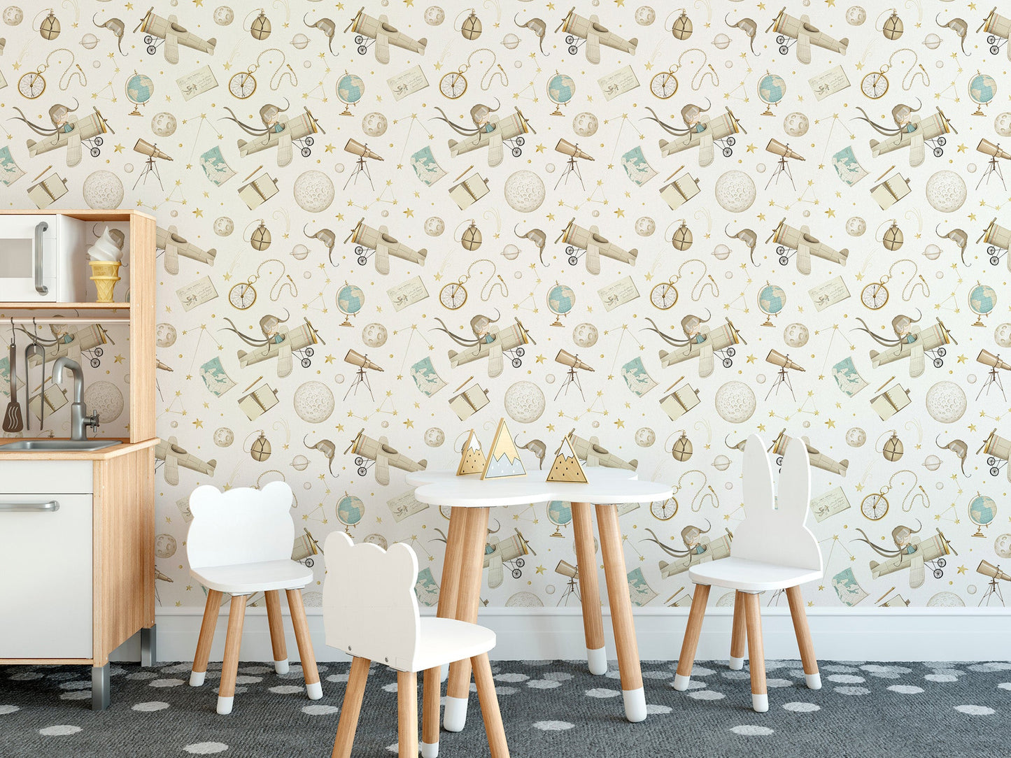 Pilot dreams wallpaper mural vintage airplane pattern wallpaper.