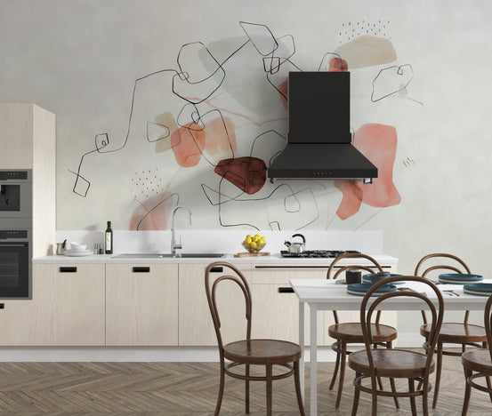 Contemporary painted wallpaper mural with airy pink layers.
