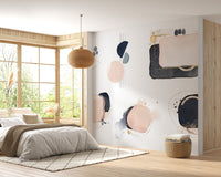 Modern geometric mural with pink and blue accents for chic bedroom walls.
