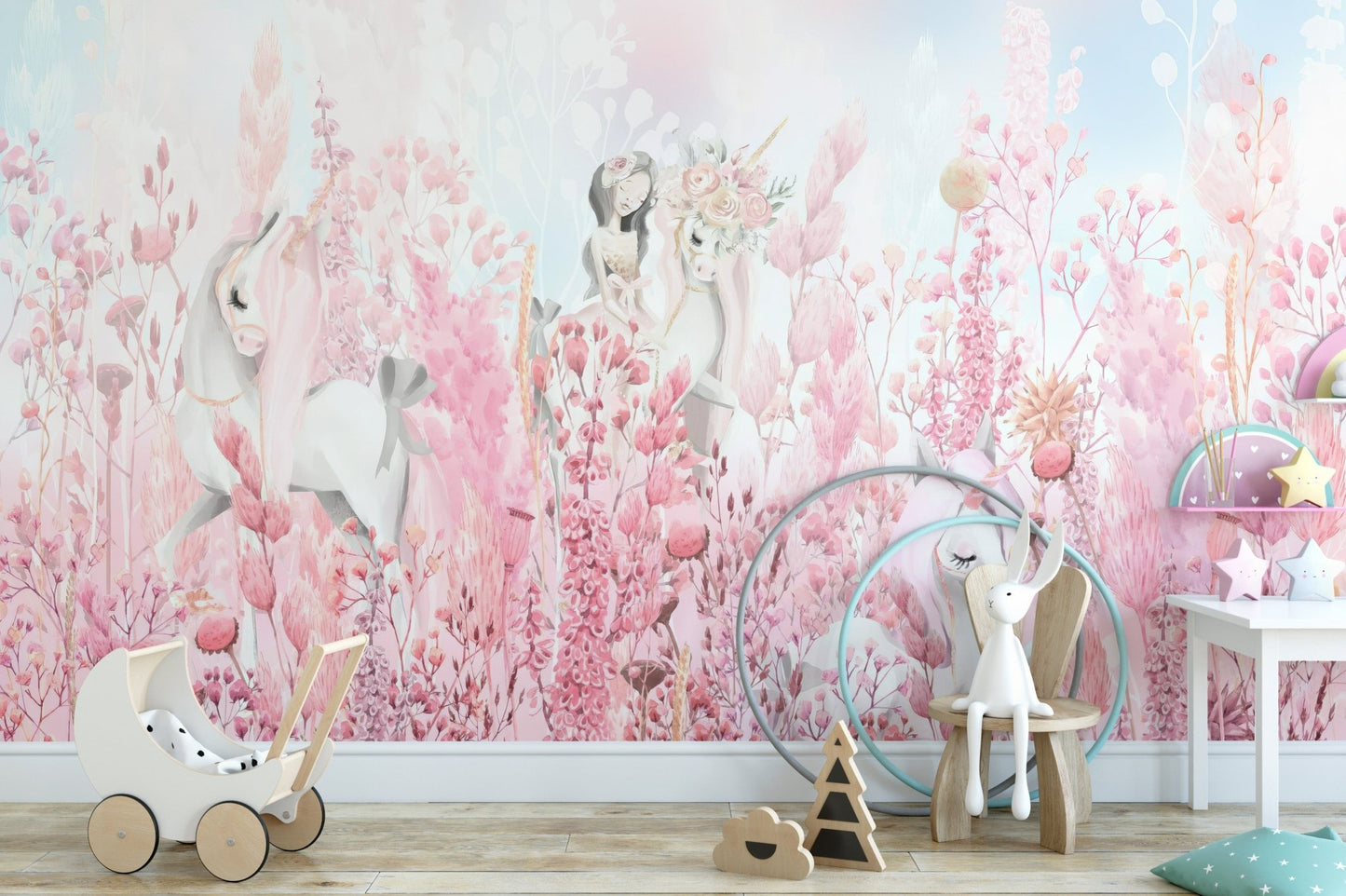 Pink Blossom Unicorn Wallpaper Mural - Wallanza
